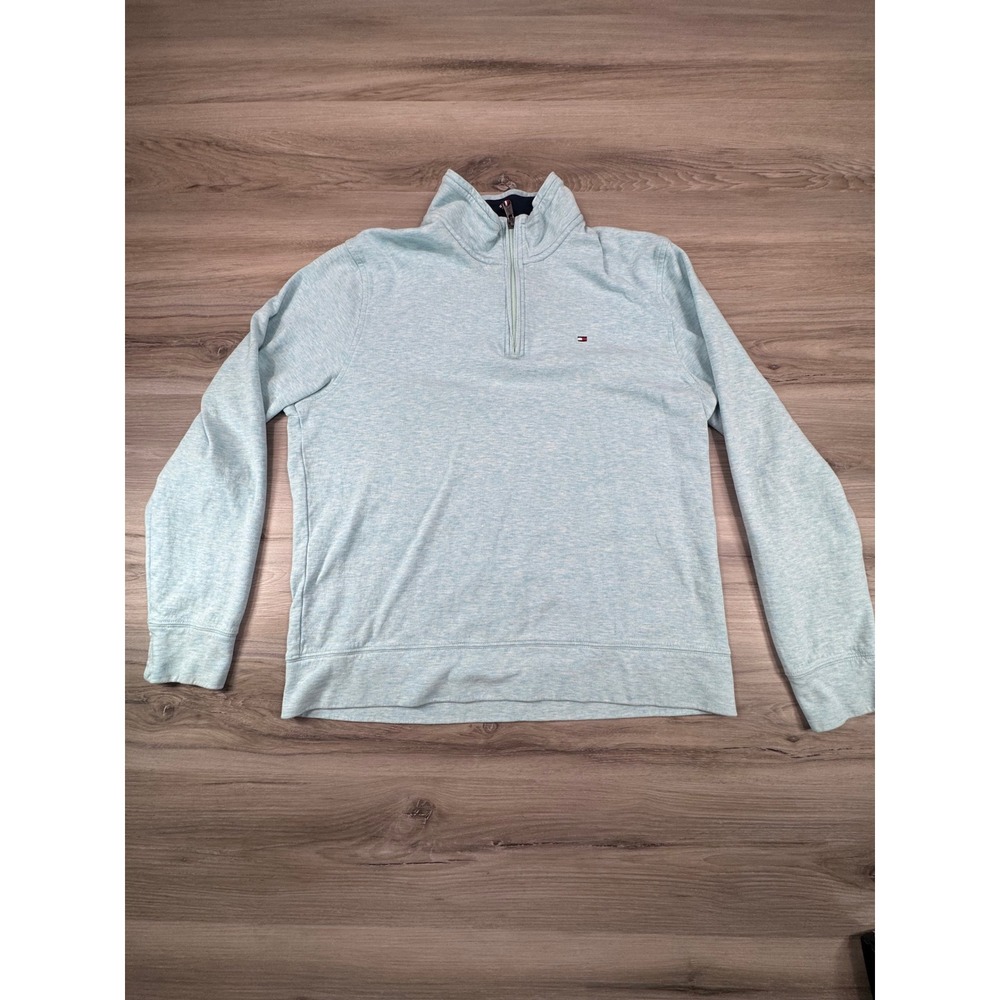 Tommy Hilfiger Mens Quarter Zip Pullover Sweater Light Sky Heather Size M Preppy